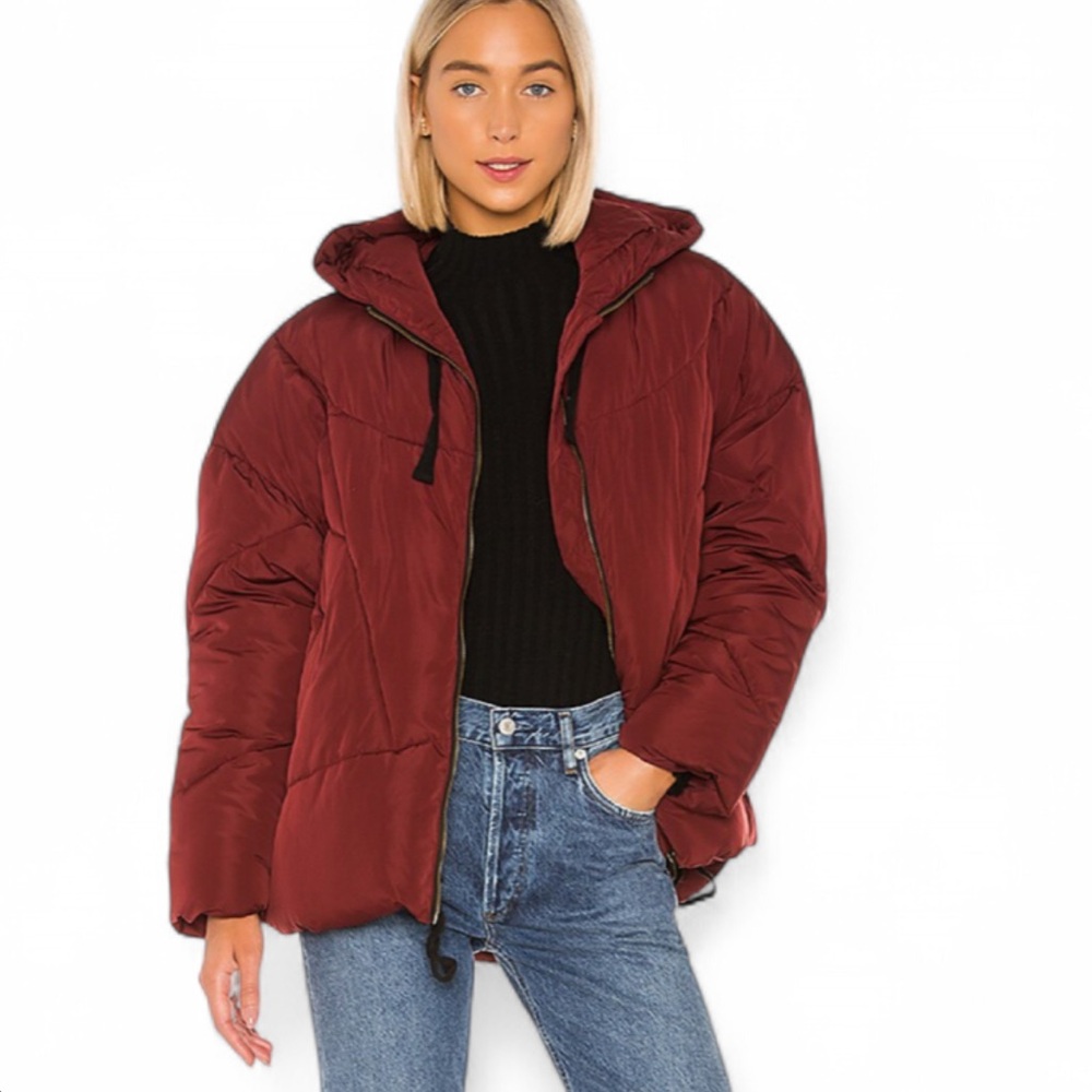 Free People Hailey Puffer Jacket in Wine